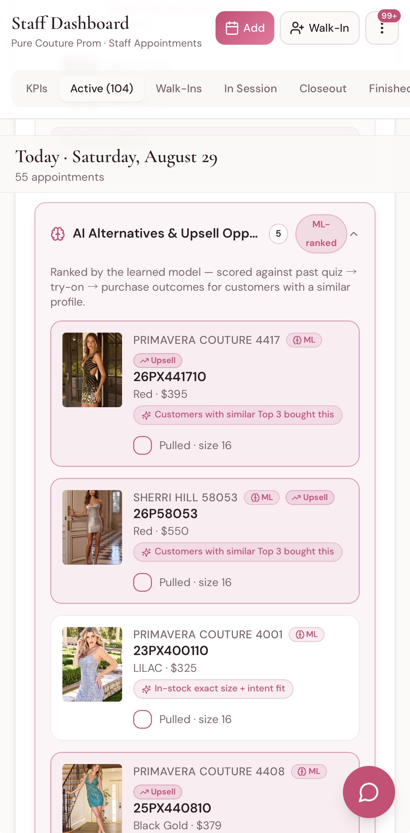 Actual DressedOS AI Alternatives and Upsell Opportunities dashboard